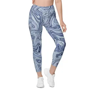 Marble Leggings with Pockets - Cobalt