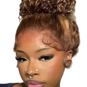 KBD 4/27 Highlight Deep Wave 360 Glueless Wig for Natural Look and Easy Application - Brown Color Highlights