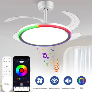【SALE】BAYSQUIRREL Slim Retractable Ceiling Fan with Light & APP Remote Control 42in Modern Smart RGB Fan with Bluetooth Speaker Dimmable Full Spectrum Memory 6-Speed Reversible,Feb Faves,Excellent Gifts for Valentine's Day