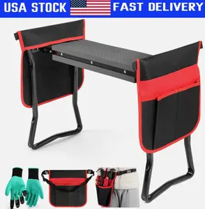 Portable Folding Garden Kneeler Bench Stool Kneeling Soft Pad Seat Pouch & Glove