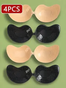 Women’s 4PCS Stick-On Bra Cups, Seamless Adhesive Front Closure Chest Covers with Lightweight Backless Fit, Breathable Inner Texture for Dresses, Halter Tops, Weddings and Parties