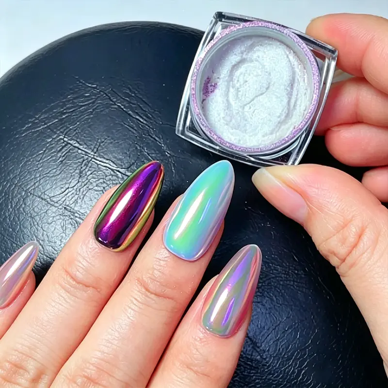 Aurora Pearl Chrome Nail Powder, Glazed Donut Mirror Effect for Gel Nails, Unicorn Mermaid Holographic Nail Pigment Nail Art Design Nail Art