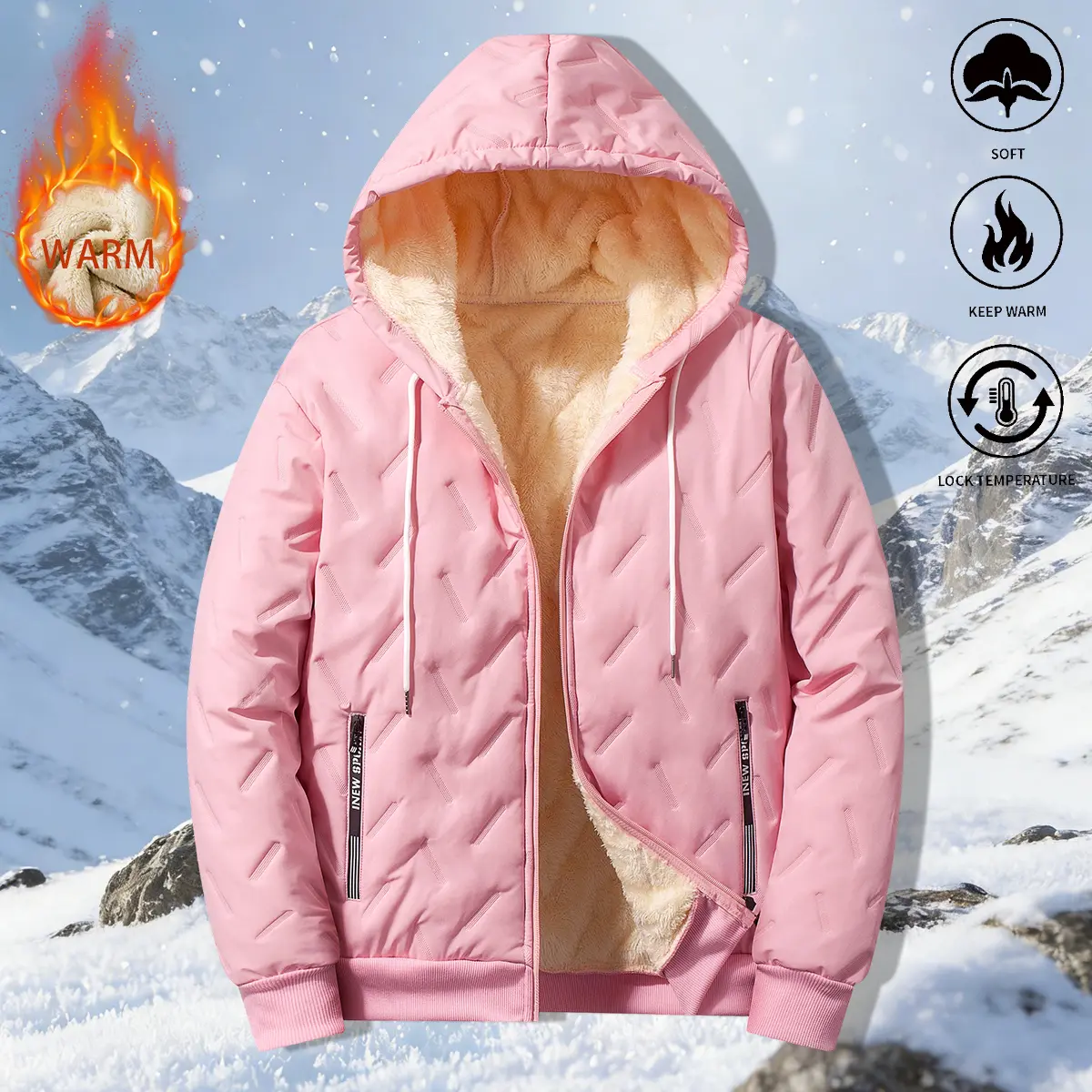 Women’s fleece-lined thick jacket with hood, solid color, warm and comfortable, suitable for commuting and everyday wear; women’s insulated jacket, womenswear, women’s outerwear