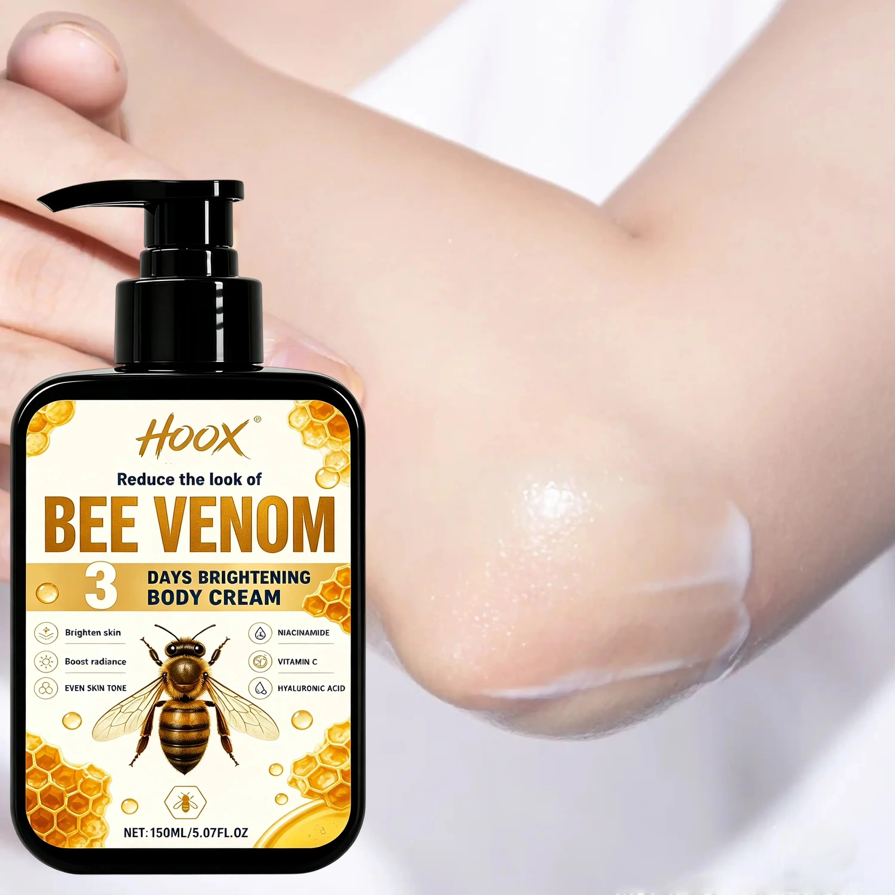 Super Powerful Bee Venom Dark Spot Cream for dull skin on inner thighs, elbows, knees and hips. Improves the appearance of dull body skin, moisturizes elbows and evens uneven skin tone on inner thighs, suitable for full‑body use