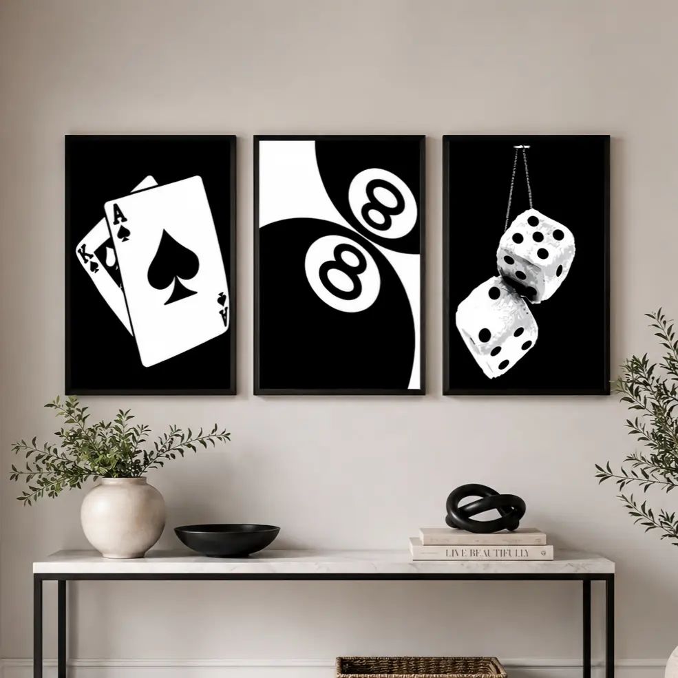 Black White Poker Dice 8 Ball Canvas Printing Wall Art Lucky You Poster Prints Trendy Funky Preppy Y2K Game Room Decor Aesthetic Artwork for Apartment Dorm Bedroom cool stuff for room casino style posters fall decor 2026