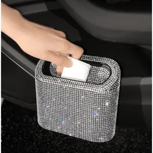 Mini Sparkling Crystal Car Trash Can with Glittering Rhinestones Universal Use Compact Design Easy to Clean Durable Gift for Women