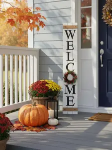 Glitzhome 60"H MDF Wooden Welcome Porch Sign with 4 Interchangeable Floral Wreaths (Spring, Patriotic, Fall, Christmas) - KD, Eye-Catching Home Decor for Garden Statues, Outdoor Furniture Accessory, Camping Gear