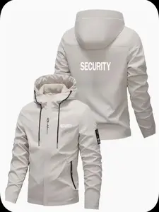 New Men's Outdoor Windproof Hooded Jacket, Cool Security Style, Drawstring Hood + Zipper, Fitted Long Sleeve, Ideal Christmas Gift