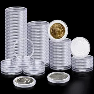 63PCS Silver Dollar Coin Holder, Clear Coin Capsules, Coin Holders for Collectors, Plastic Coin Case for Morgan Silver Dollar, Coin Protectors with Adjustable Gasket (17/20/25/27/30/33/38/40Mm) YBBHT
