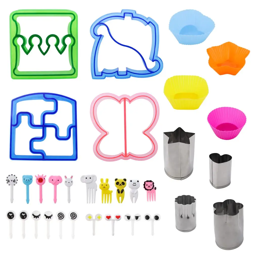 Sandwich Cutter & Mini Fork Set, 32pcs/set Sandwich Mold Kit, Cartoon Animal Design Picks, Sandwich Cutting Tools, Sandwich Maker, Kitchen Accessories