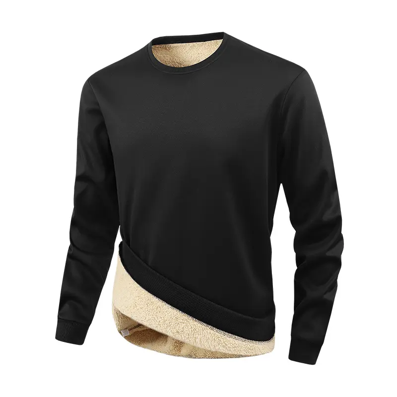 Men’s fleece-lined crewneck long-sleeve sweatshirt, thick and warm base layer for everyday casual wear, cold-resistant pullover sports top backtoschool