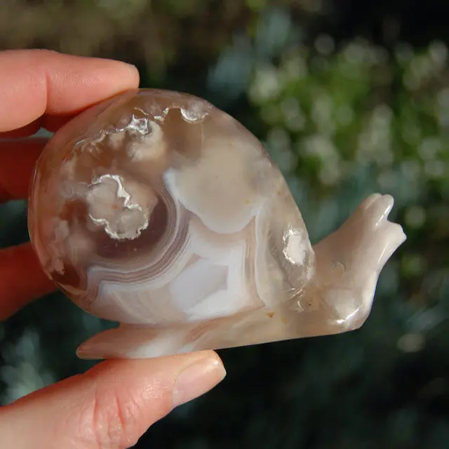 3.5in 235g Sakura Flower Agate Carved Crystal Snail
