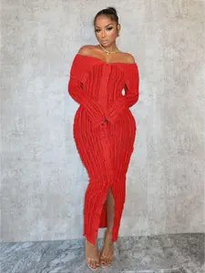 Women's Off Shoulder Long Sleeve Dress, Solid Color Bodycon Dress, Fashion Casual Women's Dress for Daily Outdoor Wear, Longsleeves Womenswear