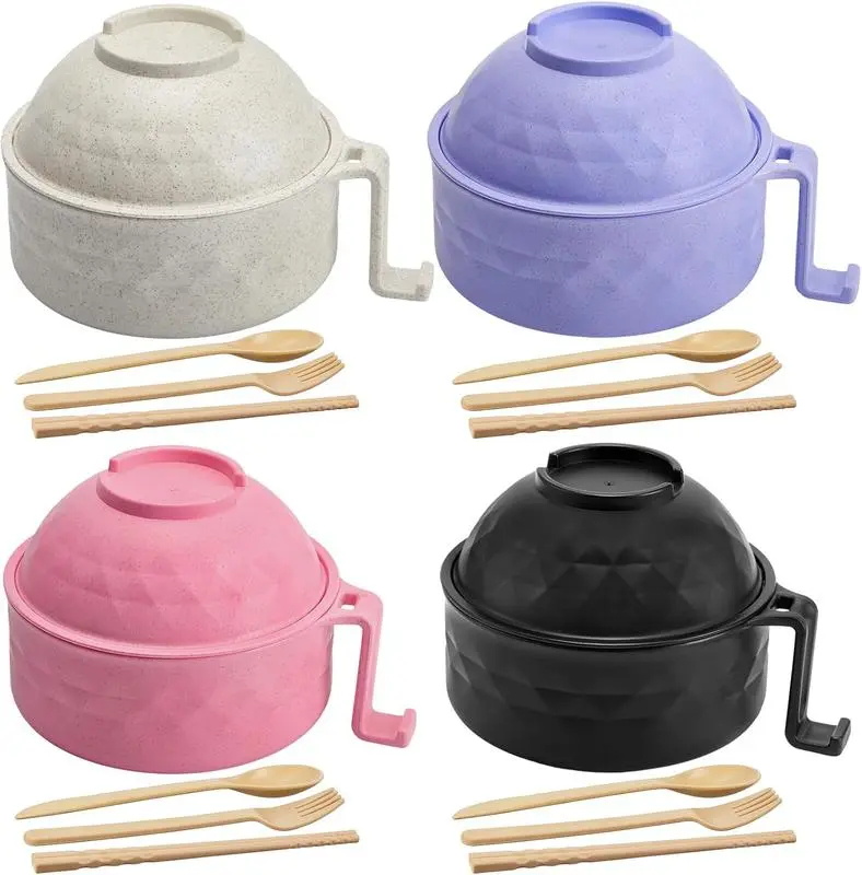 6-Piece Microwave Ramen Bowl Set, Ramen Noodle Cooker with Lid and Handle, Perfect for Home, Office, Dorm, or College Tableware serveware