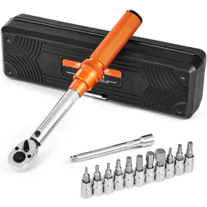 VEVOR Click Torque Wrench Set, 1/4Inch Drive, 20-200lbf-in/2.3-22.6N. m, Dual-direction and Dual Range Scales, 72-Tooth, 3 High Precision, with Bit Sockets, Extension Bar, for Bicycle Repair, Orange