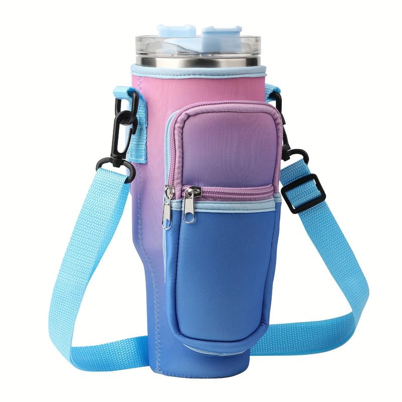 Water Bottle Carrier with Phone Pocket – Fits 40oz Tumbler, Adjustable Strap, Easy Carry for Outdoor Activities Drinkware Drink Mug Cup