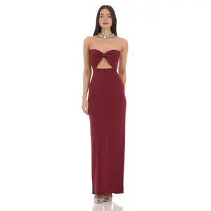 Bow Cutout Strapless Maxi Dress in Maroon