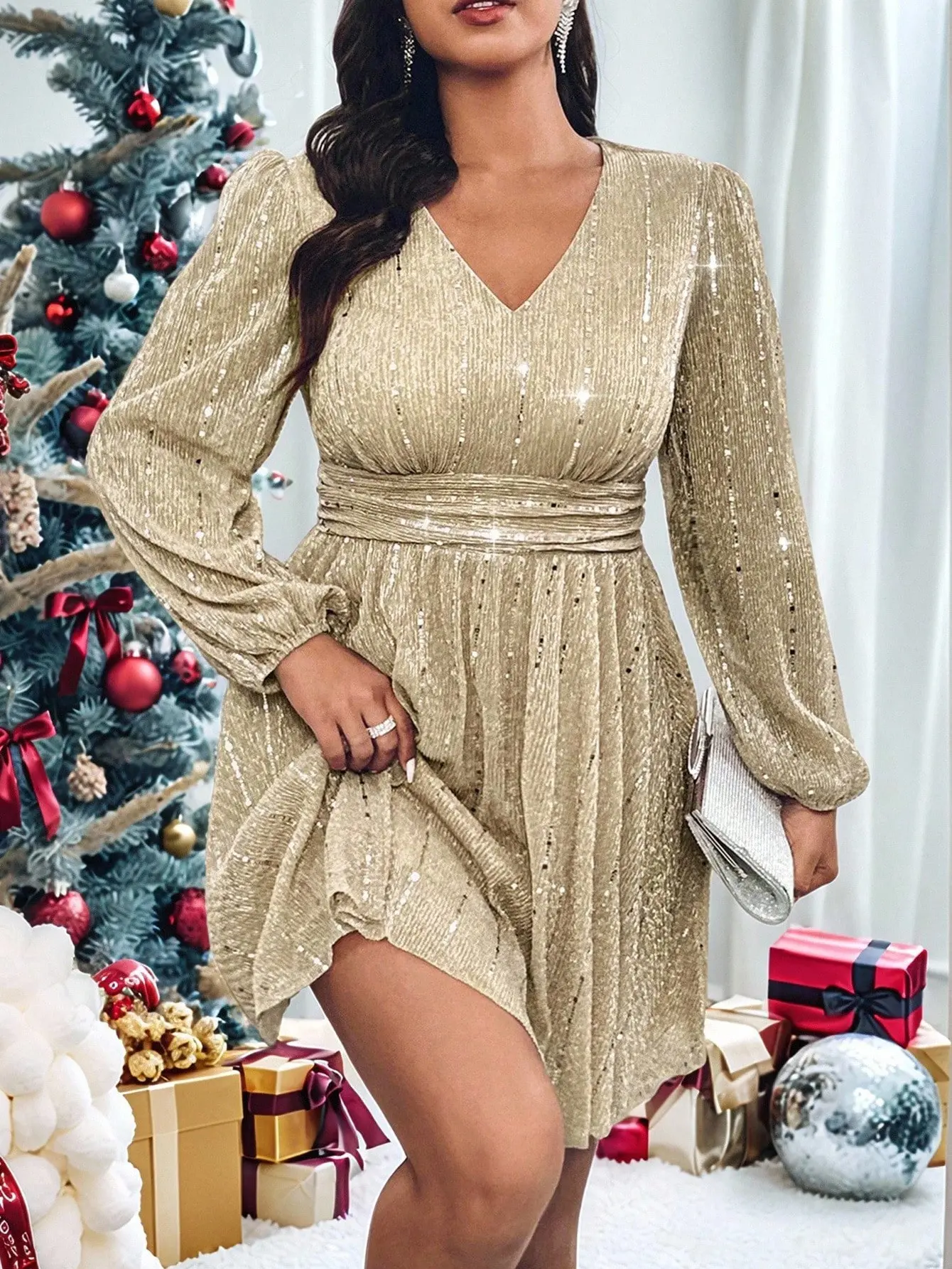 Vionelle Plus Size Women's Elegant Green Party Dress V-Neck Long Bishop Sleeve A-Line Flared Hem, Sparkly Holiday Outfit for Christmas & Special Events - TikTok Shop Vionelle Plus Size Women's Elegant Green Party Dress V-Neck Long Bishop Sleeve A-Line Flared Hem, Sparkly Holiday Outfit for Christmas & Special Events - TikTok Shop