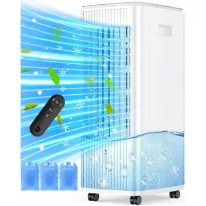 3 IN 1 Windowless 25 Inch Evaporative Air Cooler Double Tanks 70° Oscillation 3 Speed 60W Portable Swamp Cooler with 3 Ice Packs Smart Timer for Room