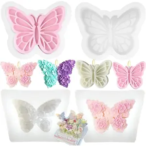 4 PCS 3D Flower Butterfly Candle Molds Mini Butterfly Silicone Molds Epoxy Resin Molds for Candle Making Resin Casting Soap Plaster Mould Fondant Cake Decoration Molds