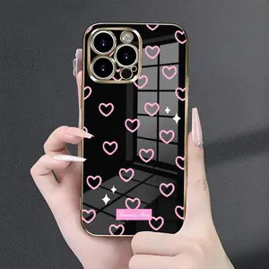 Case for iPhone 17 16 Pro Max 15 Plus 14 13 12 11  Pink Heart Drop Protection Shockproof Soft Silicone smartphone Cover