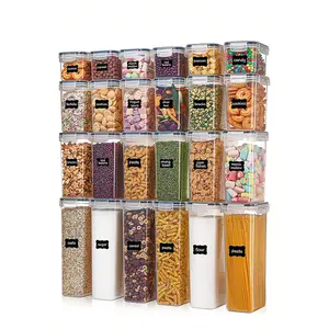 48pcs Airtight Food Storage Containers, Free Plastic Spaghetti Containers With Easy Lock Lids, For Kitchen Pantry Organization And Storage, Include LabelsHome Decor, Party Storage, Christmas Storage, New Year Storage jars
