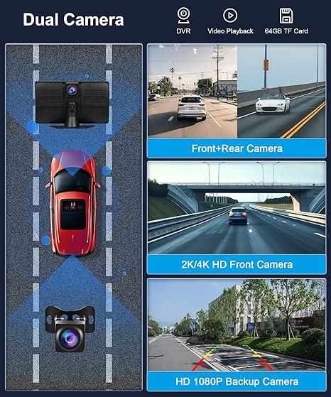 Podofo Portable Wireless Apple Carplay Screen with HD Front & Rear Backup Camera 9" Wireless Android Auto HD Touch Screen ADAS GPS Siri Airplay Android MirrorLink 64G TF Card,Car Play Screen for Car