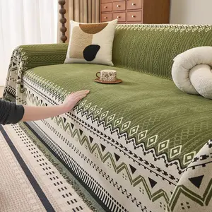 Bohemian Style Sofa Cover with Fringe, Cat Scratch Protection, All-Seasons Retro Design, Ideal for Home and Ethnic Hotel Decor