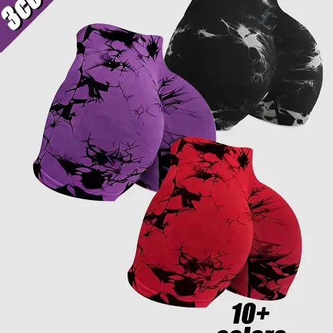 Women's High Waist Tie Dye Fitness Yoga Shorts, Elastic High Waist Butt Lifting Sport Pants, Seamless Slim Fit for Yoga and Running, Seamless Sports Shorts, Athletic Shorts, Workout Exercise Shorts