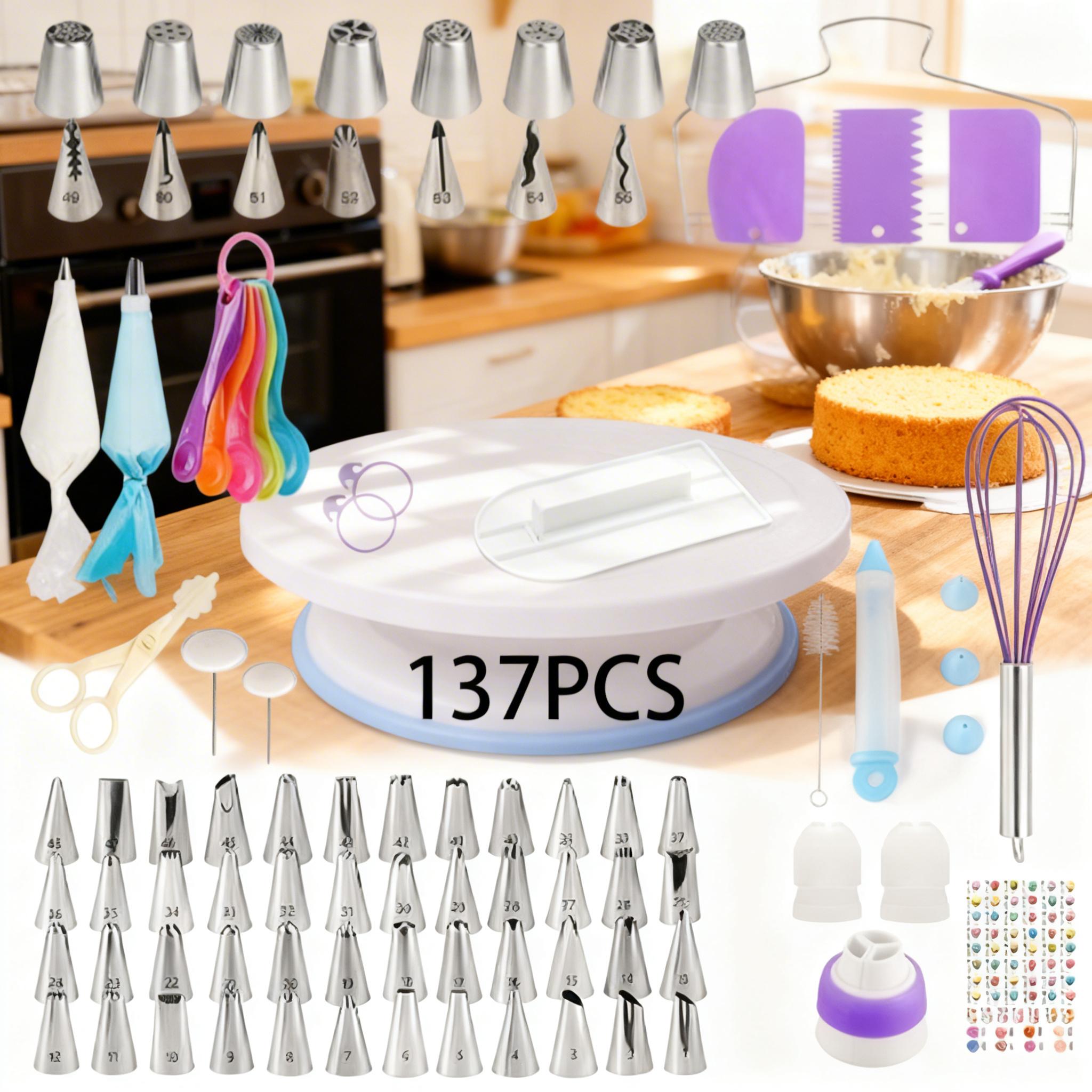 137 Pcs Cake Decorating Supplies Kit with Rotating Turntable, 58 Icing Tips, Piping Bags, Spatulas, Scrapers & Baking Tools Set for Beginners & Pros, Cake Decorating Set for Frosting, Birthday Cakes, Cupcakes