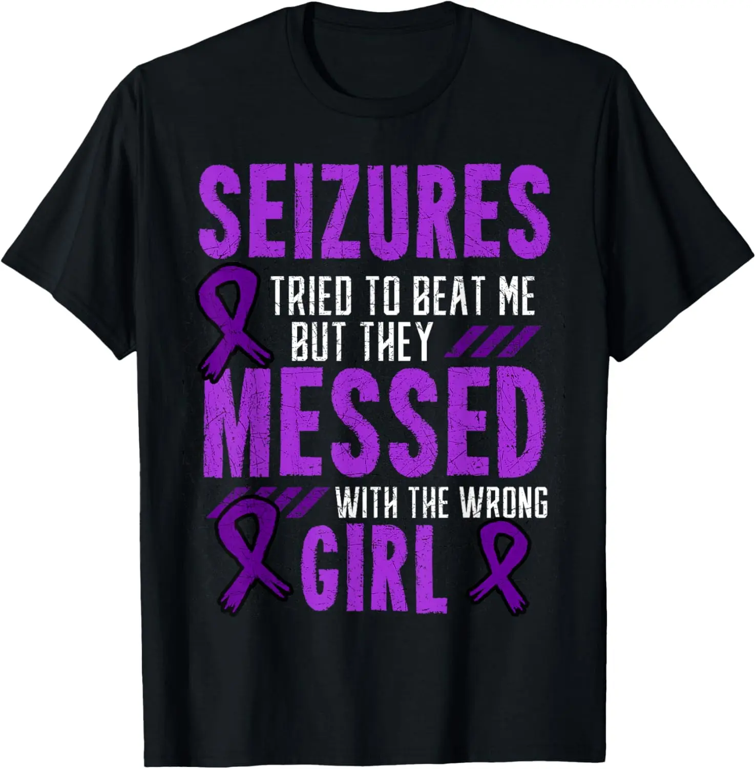 Women's Short-Sleeve Casual Distressed Graphic Streetwear T-Shirt - "Seizures Tried To Beat Me" Epilepsy Statement Tee, Shortsleeve, Top, Tshirt
