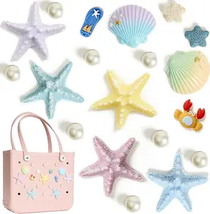 Cute Ocean Theme Bag Charms for Rubber Tote Bags, Starfish Shell Decorative Accessories Set, Easy Snap In Bag Inserts for Beach Travel Summer Style