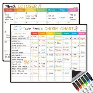 Magnetic Dry Erase Chore Chart, Monthly Calendar Set - 14.5"x11" Monthly Calendar, Chore Board for Fridge - 6 Extra Fine Point Markers Included - Shipped Flat