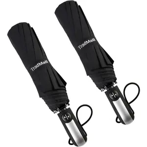 2 Pack Travel Umbrella Windproof 46/56 Inches Large Canopy Reinforced Fiberglass Ribs Auto Open & Close
