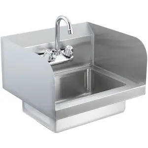 Commercial Hand Sink With Faucet And Side Splash, Stainless Steel Basin, Small Wall-Mount Sink For Restaurant, Kitchen, Bar, Garage And Home Use, 17 By 12.8 Inch, Durable Construction, Corrosion-Resistant