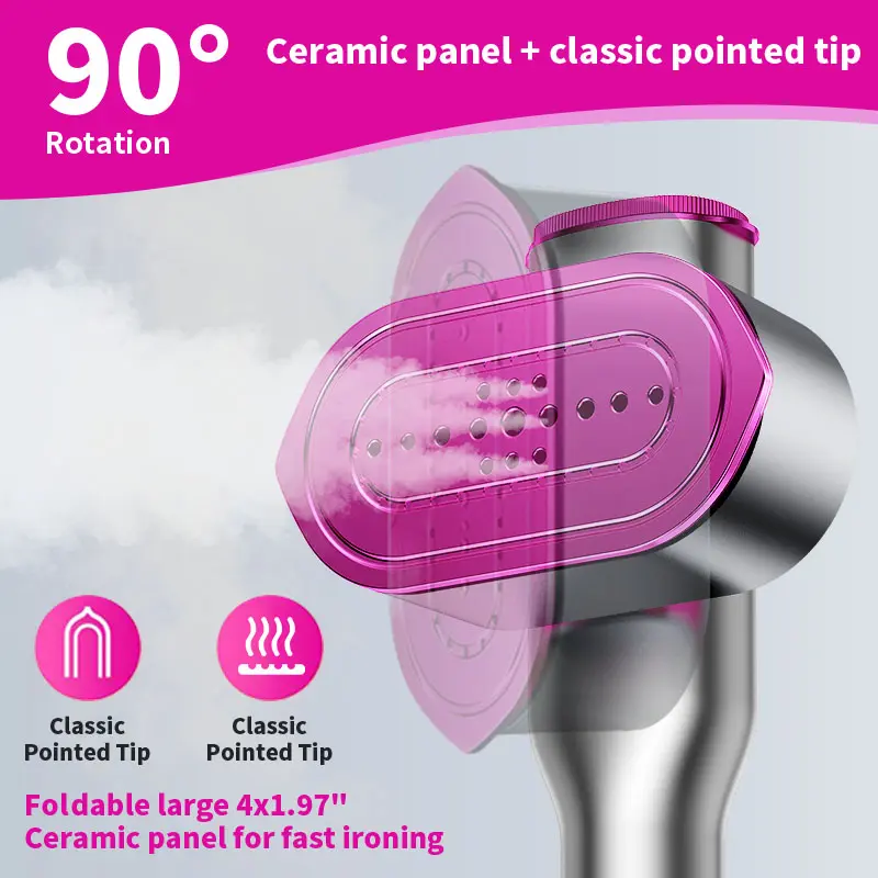 Swivel steam head for vertical steaming and flat ironing