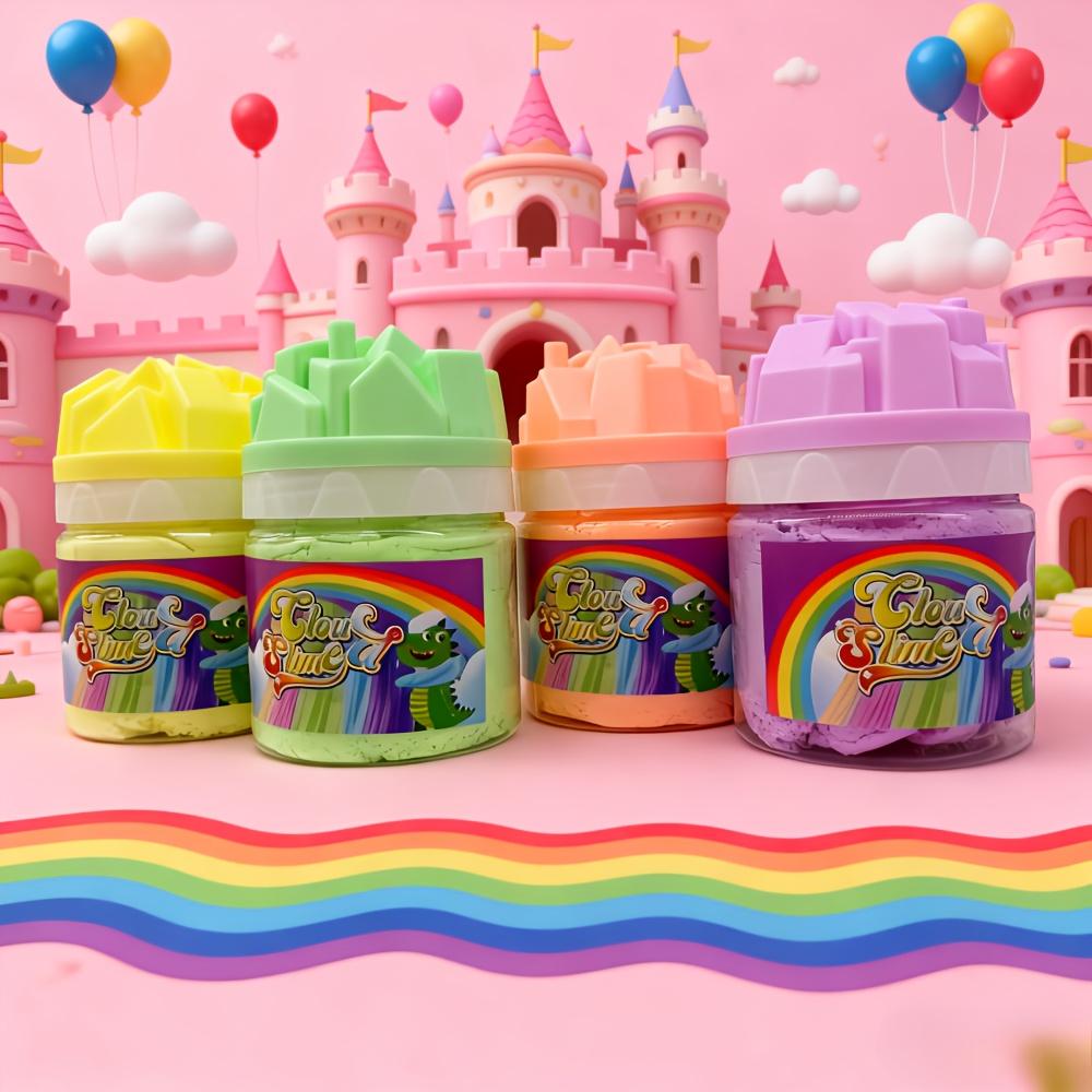 Magic Fluffy Cloud Slime Kit! Smooth, stretchy and mess-free sensory clay with container. A relaxing DIY toy for children, ideal as party supplies, Easter stuffers and wonderful Christmas & holiday presents.