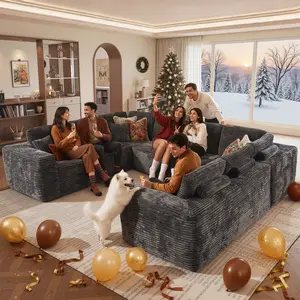 POUUIN 135" Pre-Assembled Modular Cloud Couch - Ultra-Soft Plush Corduroy Upholstered Modern Sectional Sofa, U-Shaped Boneless Design, Wide Armrests, Thick Cushions, Pet-Friendly, Large Chaise Lounge, Ideal for Large Living Rooms, Upholstered Sectional So