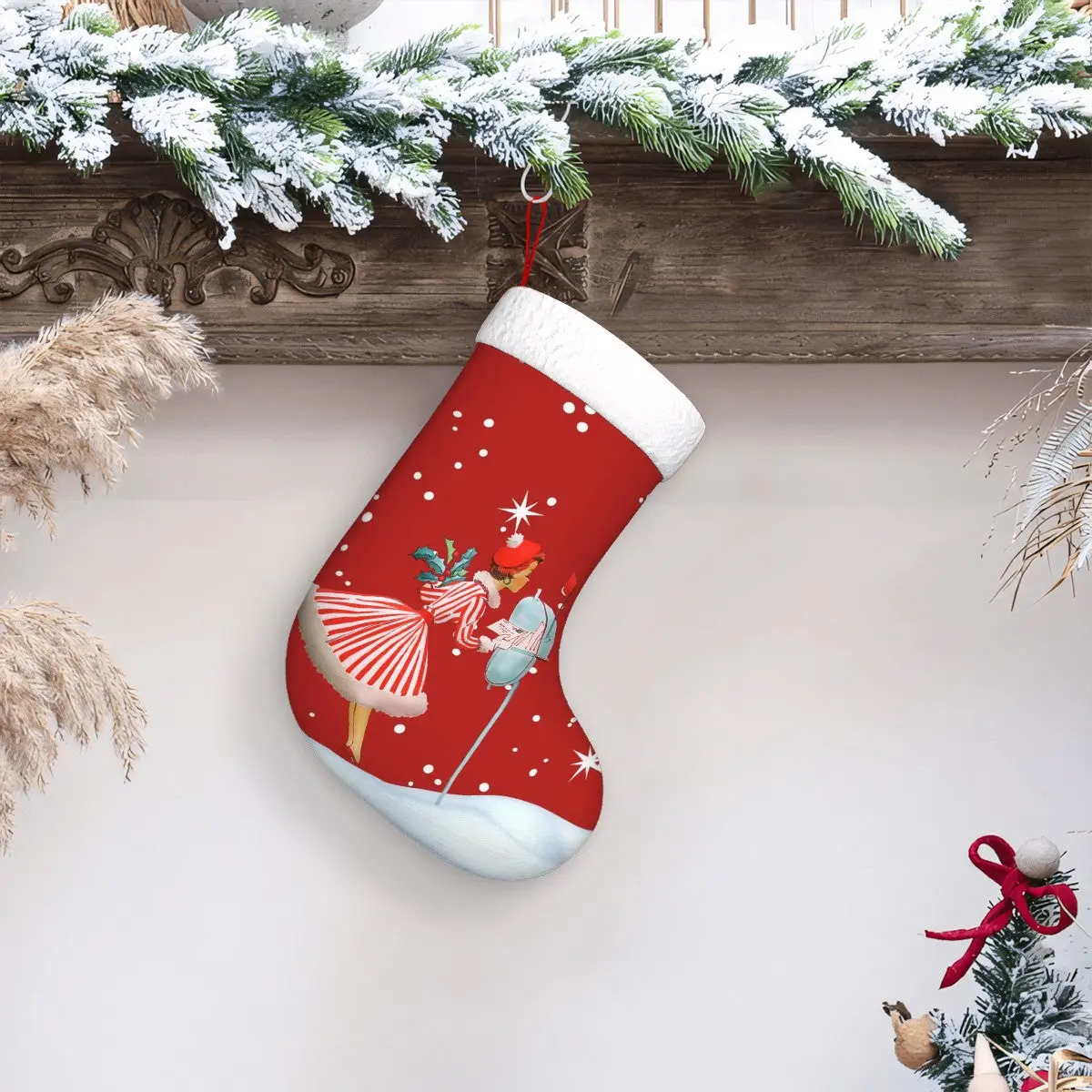 Mid Century Modern 50s Gal, Kitschy Holiday Red Plush Christmas Stocking