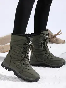 Women's Solid Color Contrast Faux Fur Lined?Sports?Hiking Boots, Casual Sporty Warm Snow Boots for Outdoor Activities, Non-slip Outdoor Sports Shoes（gift）