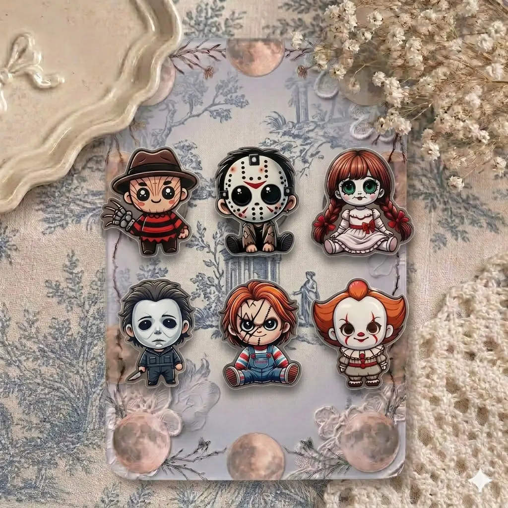 Horror Icon Chibi Sticker Set Scary Movie Character Decals for Journaling Phone Case Laptop Decorations Gift for Fans