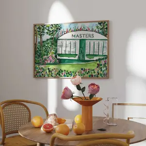 1pc Frameless Landscape Painting, Pga Championship Style Canvas Wall Art, Golf Course Elements, Perfect Home Office Decor Gift