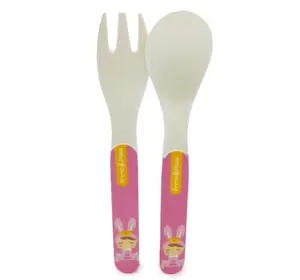Primo Passi Bamboo Fiber Kids Utensils, Spoon and Fork Set, Toddler Utensils, Eco-Friendly, Metoo
