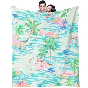 Abstract coconut tree pattern blanket, suitable for bedroom decoration gifts for young adults, soft and comfortable blanket, a single-sided printed blanket
