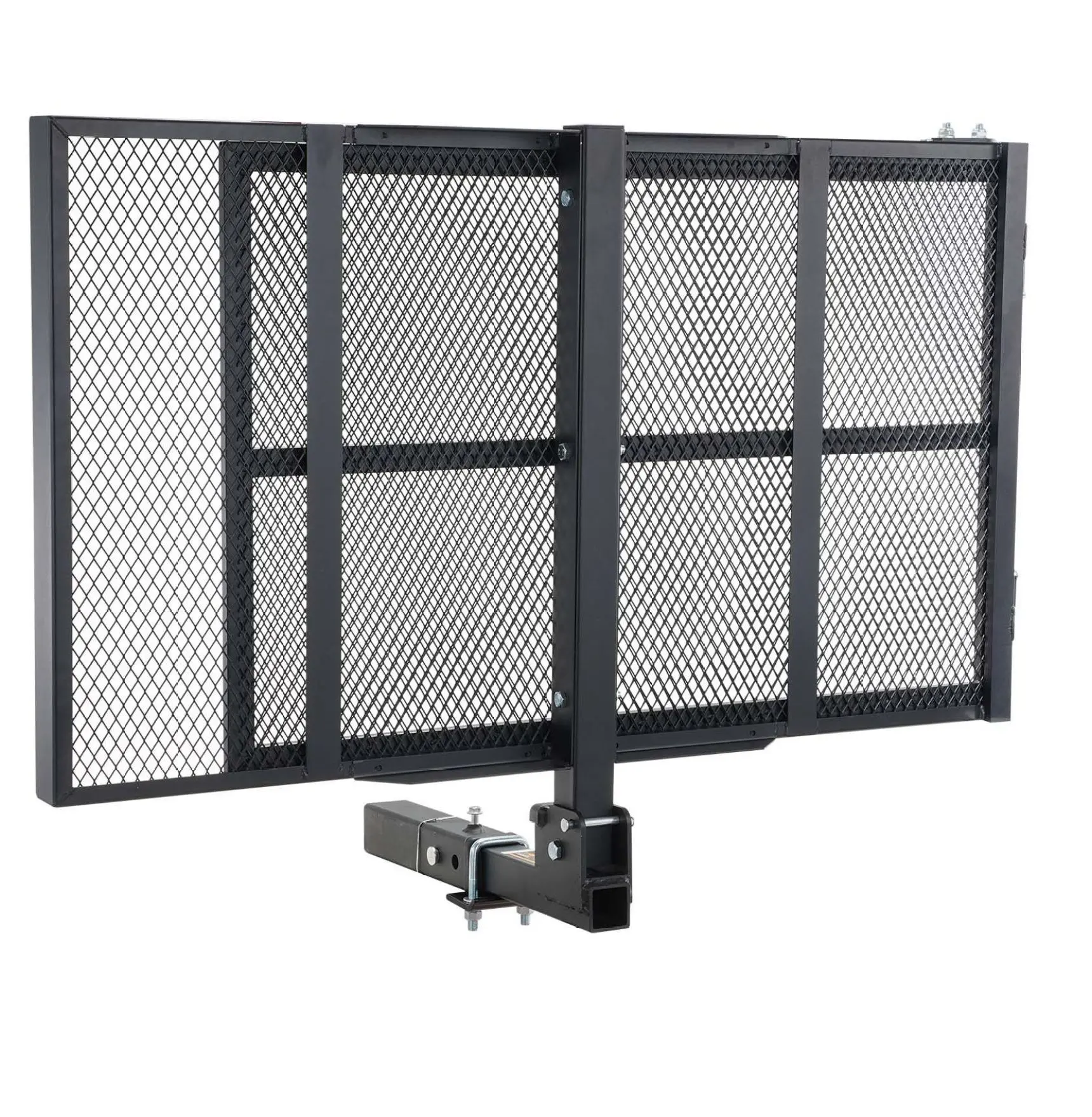 Hitch Mount Cargo Carrier 500LBS - Iron Rack with Folding Ramp, Stabilizer & Straps - Mobility Scooter Carrier for 2" Hitch - Heavy Duty Basket