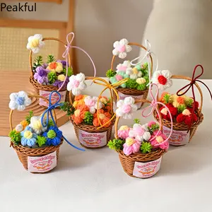 1/2PC Knitted Flower Bouquet – Handmade Crochet Decorative Basket, Beautiful Potted Plants for Home Decor, Perfect Gift for Mother’s Day, Unique & Heartfelt Decorative Accent