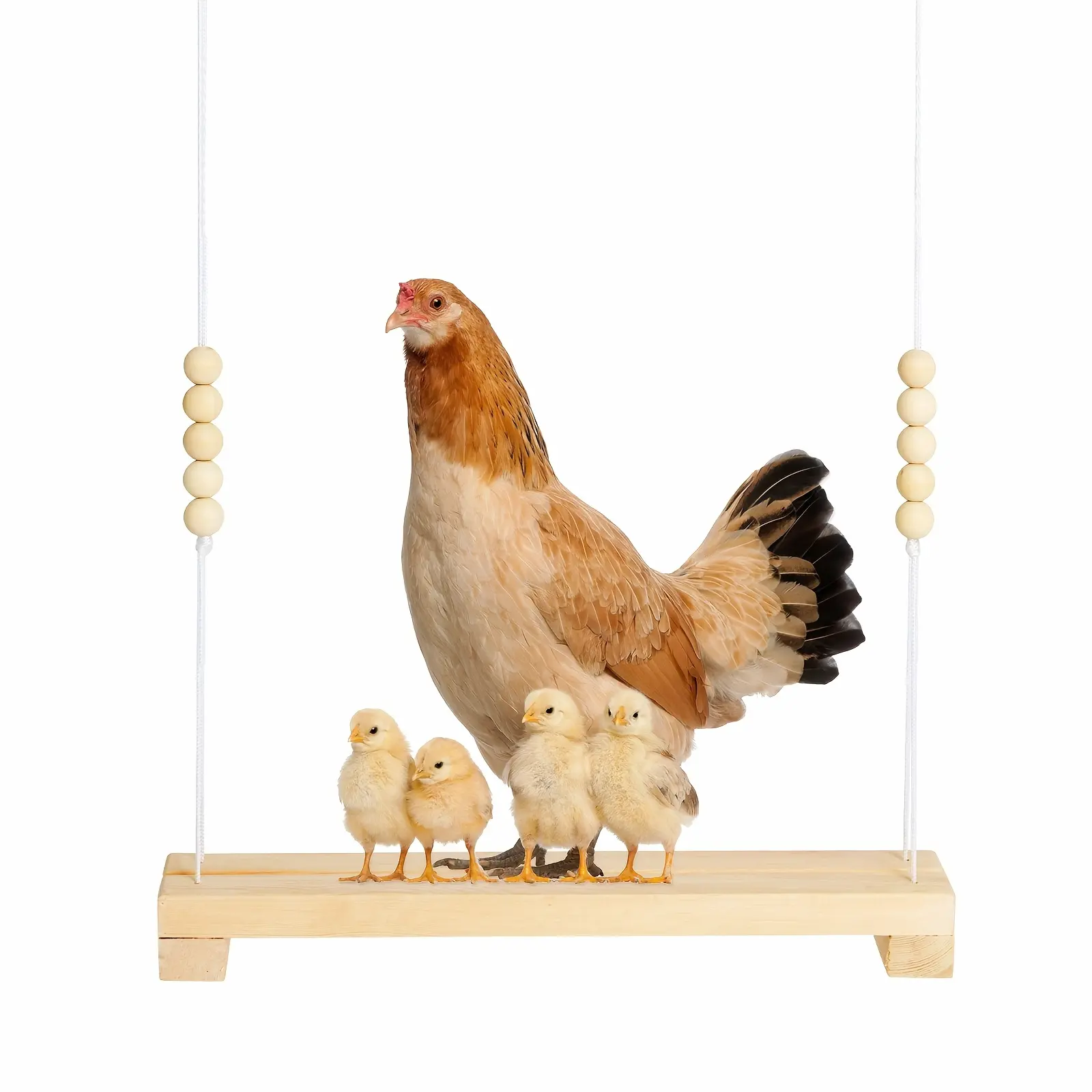 1pc Large Chicken Swing Toy & Perch Ladder - Natural Wooden Bird Swing with Rounded Edges, for Chickens, Parrots, Macaws, Roosters, Hens, Chicks - Safe Climbing perch in Coop, Poultry Run, Aviary - Promotes Exercise & Relax