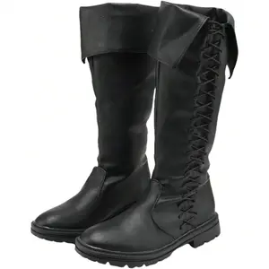 Men's Retro Medieval Renaissance Pull-On Mid-Calf Gothic Footwear, Unisex Halloween Cosplay Cuff Boots