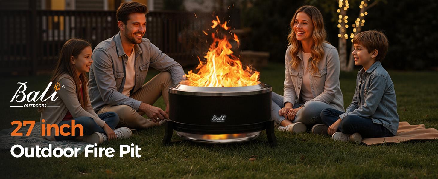 BALI OUTDOORS 22-Inch/27-inch Smokeless Wood Pellet Fire Pit with Cooking Grill – Portable Low Smoke Bonfire with Ash Pan for Outdoor Picnic, Camping, Patio, and Backyard