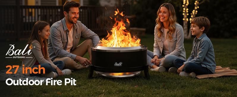 BALI OUTDOORS 22-Inch/27-inch Smokeless Wood Pellet Fire Pit with Cooking Grill – Portable Low Smoke Bonfire with Ash Pan for Outdoor Picnic, Camping, Patio, and Backyard
